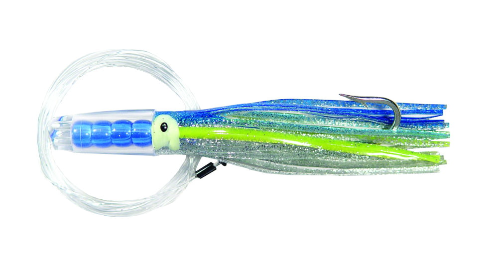 C&amp;H Lures Rattle Jet Trolling Lure Rigged &amp; Ready, 100LB Mono, 6 ft, 7/0 Hook, Blue/Silver Skirt, CH-RJ-02