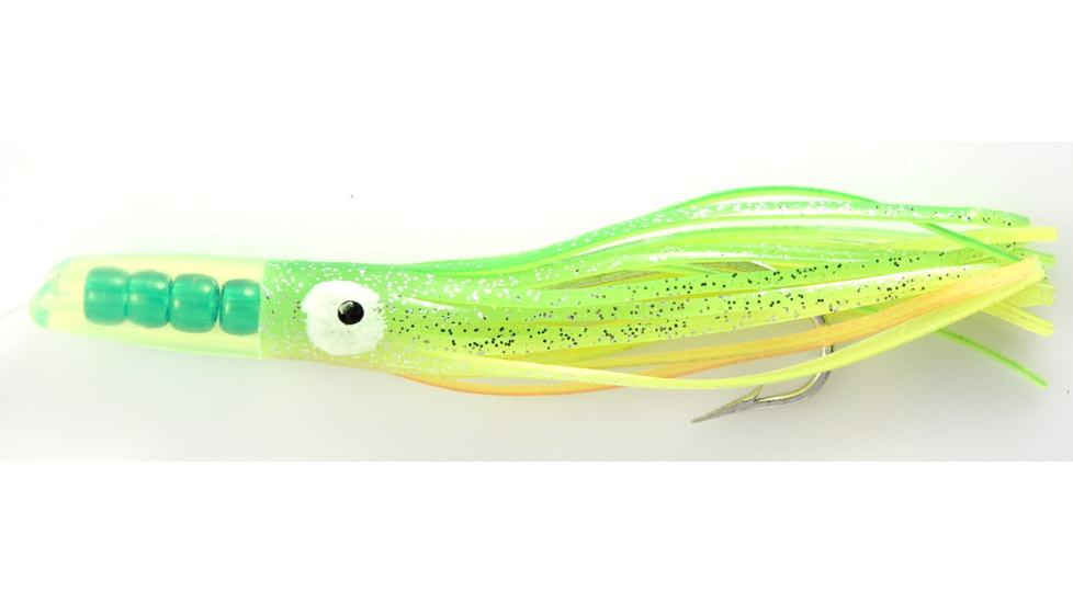 C&amp;H Lures Rattle Jet Trolling Lure Rigged &amp; Ready, 100LB Mono, 6 ft, 7/0 Hook, Green/Chartreuserse Skirt, CH-RJ-04