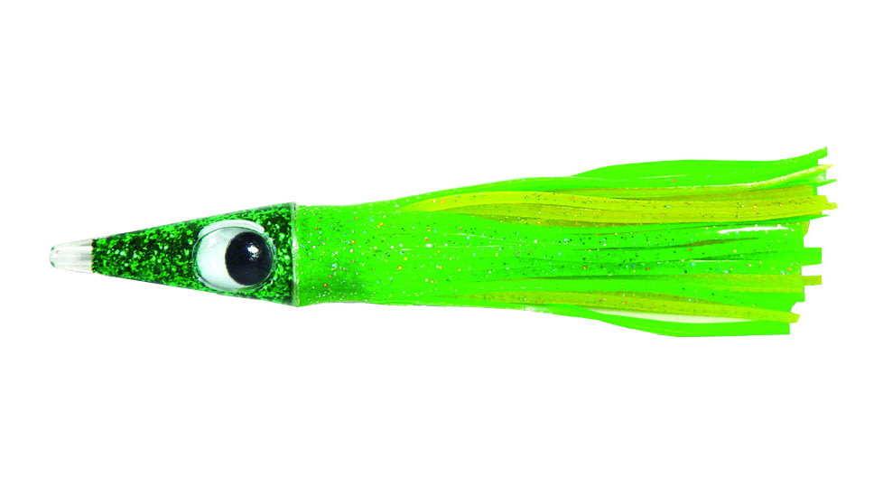 C&amp;H Lures Tuna Tango Trolling Lure, 49.6 g Head, 5.75in/14.6 cm, 1.75oz, Green/Yellow Skirt, CH-TT04