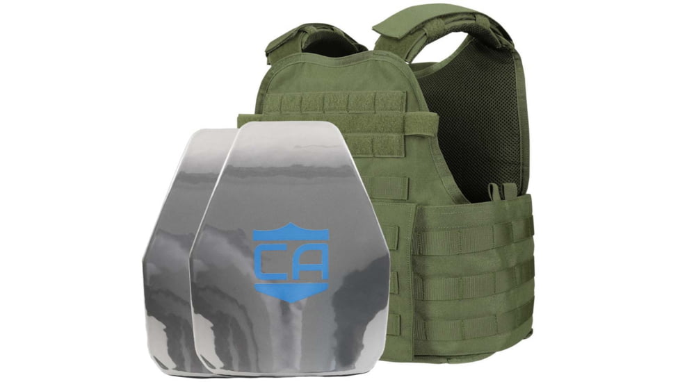 Caliber Armor AR550 11 x 14 Level III+ Body Armor w/ PolyShield Spall Coat and Condor MOPC Package, OD Green, Large/2XL, 19-AR550-MOPC-1114-SPC-OD