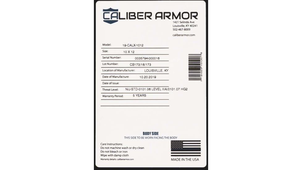 Caliber Armor CaliberX Level IIIA UHMWPE/Para Aramid Soft Body Armor Plate, 8x10 inch, Multi-Curved, SAPI, Black, 19-CALX-0810