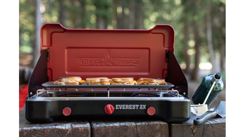 Camp Chef Mountain Series Everest 2X High Output Two-Burner Cooking System, Black/Red, MSHPX
