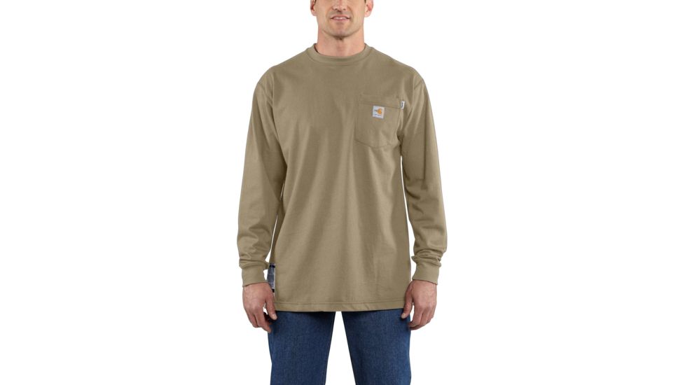 Carhartt Flame-Resistant Force Cotton Long Sleeve T-Shirt, Khaki, Small/Regular 100235-250-REG-S