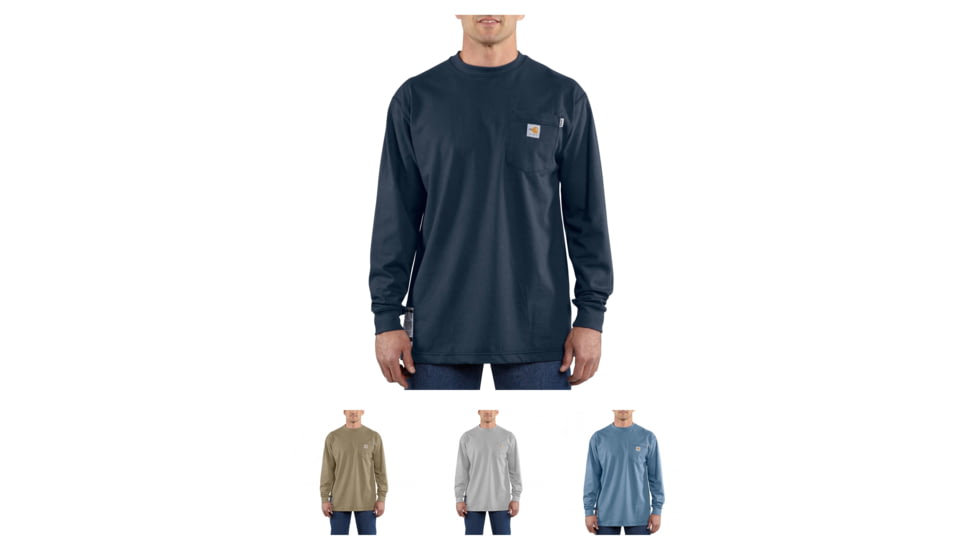 Carhartt Flame-Resistant Force Cotton Long Sleeve T-Shirt, Dark Navy, Khaki, Light Gray, Medium Blue