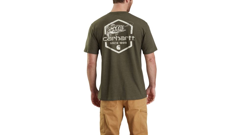 Carhartt Maddock Graphic Fishing 1889 Short Sleeve T-shirt - Mens, Moss Heather, L-REG 103179-387-REG-L