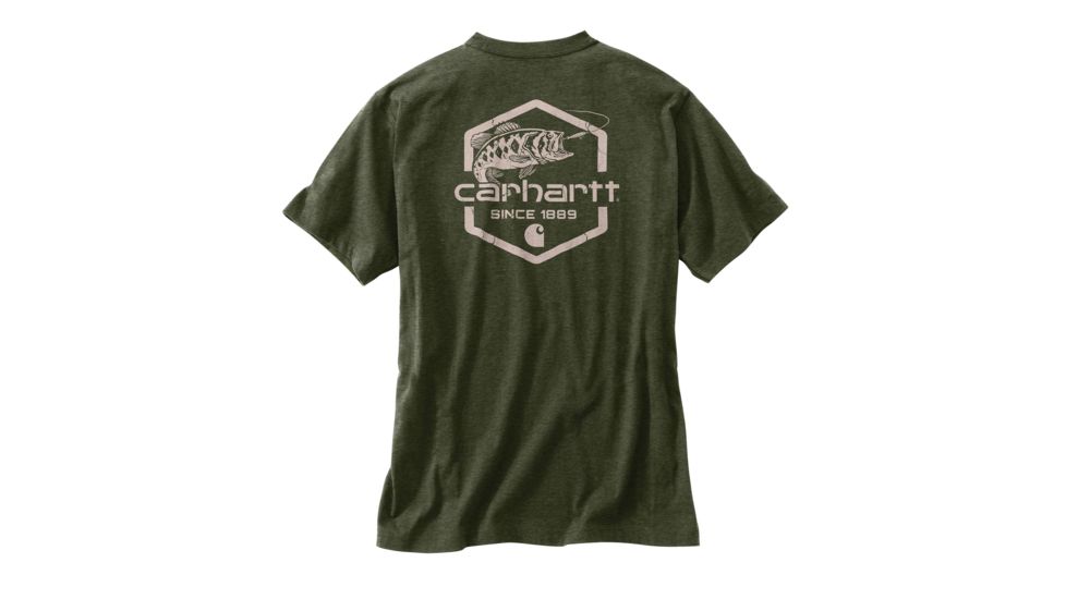 Carhartt Maddock Graphic Fishing 1889 Short Sleeve T-shirt - Mens, Moss Heather, L-REG 103179-387-REG-L