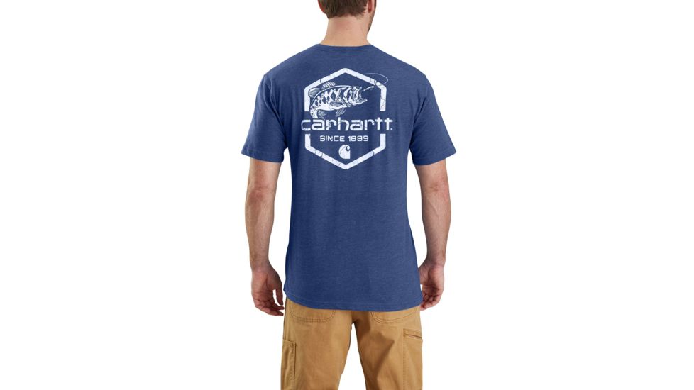 Carhartt Maddock Graphic Fishing 1889 Short Sleeve T-shirt - Mens, Ink Blue Heather, L-REG 103179-994-REG-L