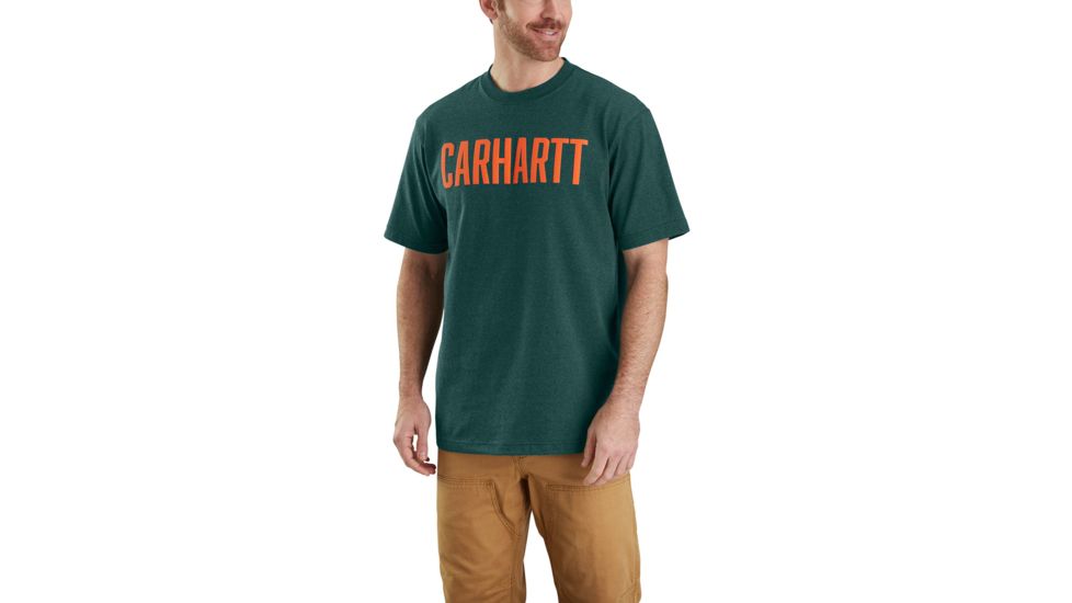 Carhartt Workwear Graphic Block Logo Short Sleeve T-shirt - Mens, Hunter Green Heather, XL-REG 103177-393-REG-XL