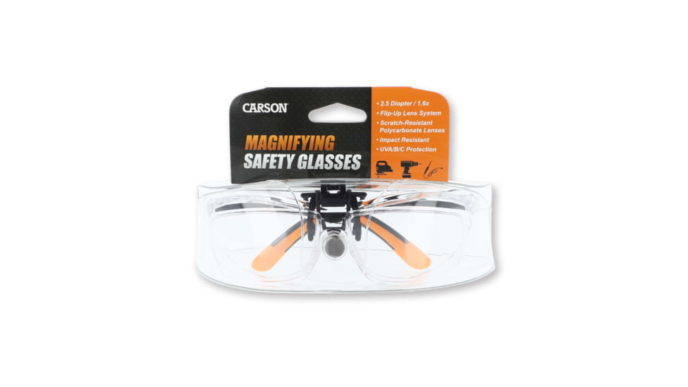 Carson Magnifying Safety Glasses Scratch-Resistant Poly Carbonate Lenses, Clear, 2.5 diopter, vm-20