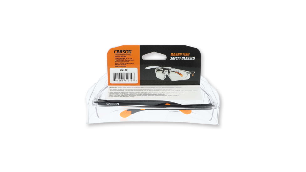 Carson Magnifying Safety Glasses Scratch-Resistant Poly Carbonate Lenses, Clear, 2.5 diopter, vm-20