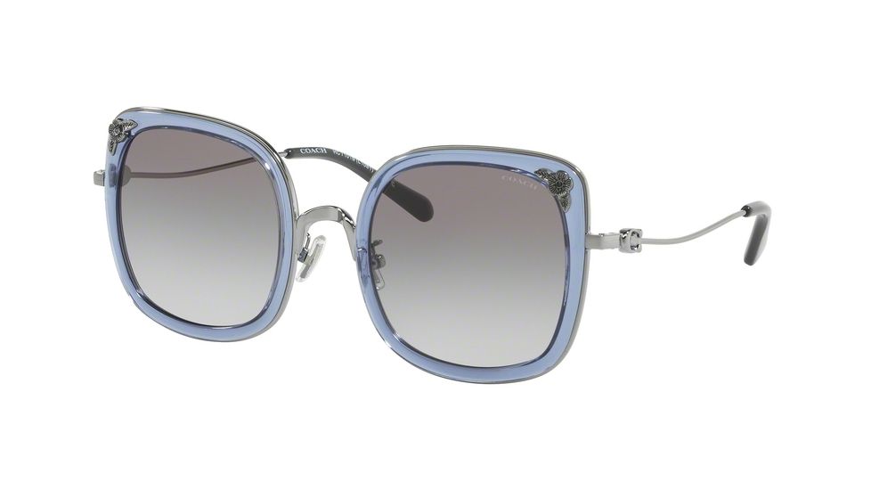 Coach L1081 HC7101B Progressive Prescription Sunglasses, 53mm, Shiny Gunmetal/Transparent Purple, HC7101B-900411-53-PRO