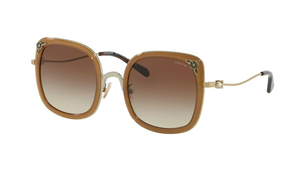 Coach L1081 HC7101B Progressive Prescription Sunglasses, 53mm, Shiny Light Gold/Transparent Light Brown, HC7101B-900513-53-PRO