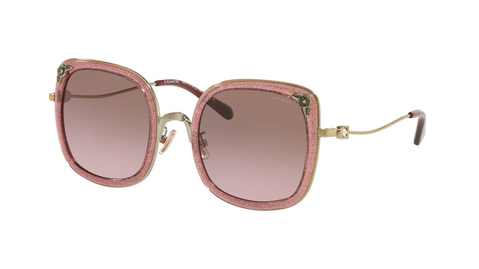 Coach L1081 HC7101B Progressive Prescription Sunglasses, 53mm, Shiny Light Gold/Blush Glitter, HC7101B-900514-53-PRO