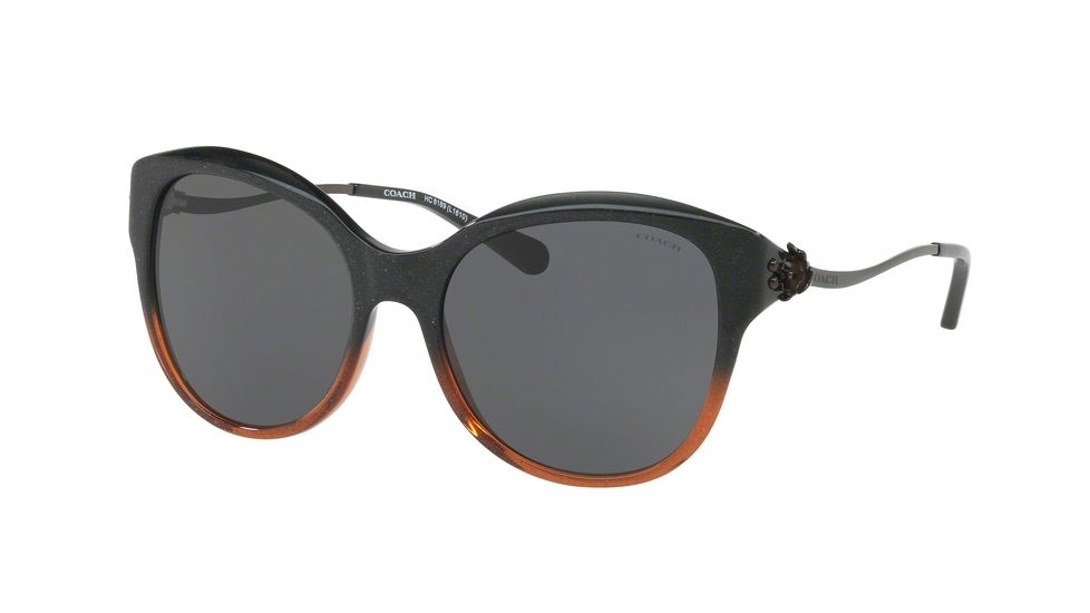 Coach L1610 HC8189 Progressive Prescription Sunglasses HC8189-547587-55 - Lens Diameter 55 mm, Frame Color Black Amber Glitter Gradient