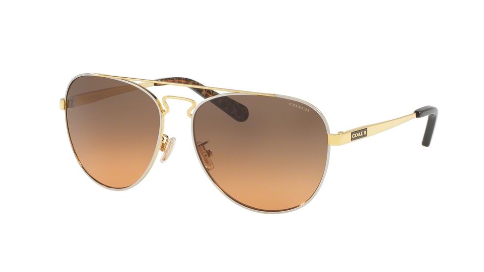 Coach L1614 HC7069 Single Vision Prescription Sunglasses HC7069-929595-60 - Lens Diameter 60 mm, Frame Color Gold Silver/Dark Tortoise