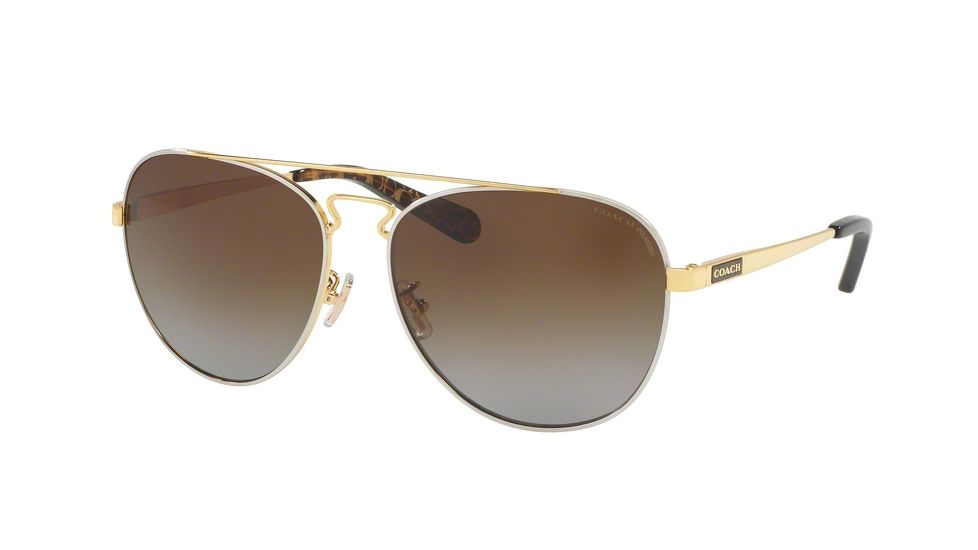 Coach L1614 HC7069 Single Vision Prescription Sunglasses, 60mm, Gold Silver/Dark Tortoise, HC7069-9295T5-60-SV
