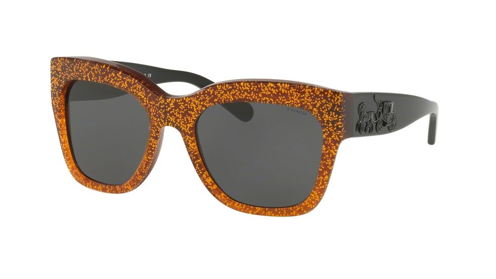Coach L1649 HC8213 Sunglasses 547187-56 - Amber Saddle Glitter Frame, Dark Grey Solid Lenses