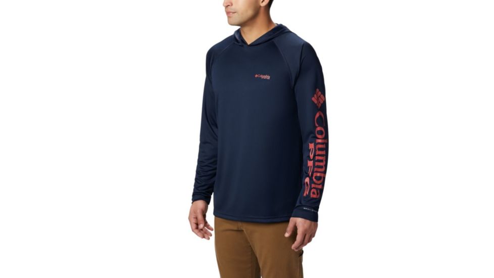 Columbia Terminal Tackle Hoodie - Men's, Coll Navy, Sunset Red Logo, Large Waist, Long Inseam, 153617-465-LT