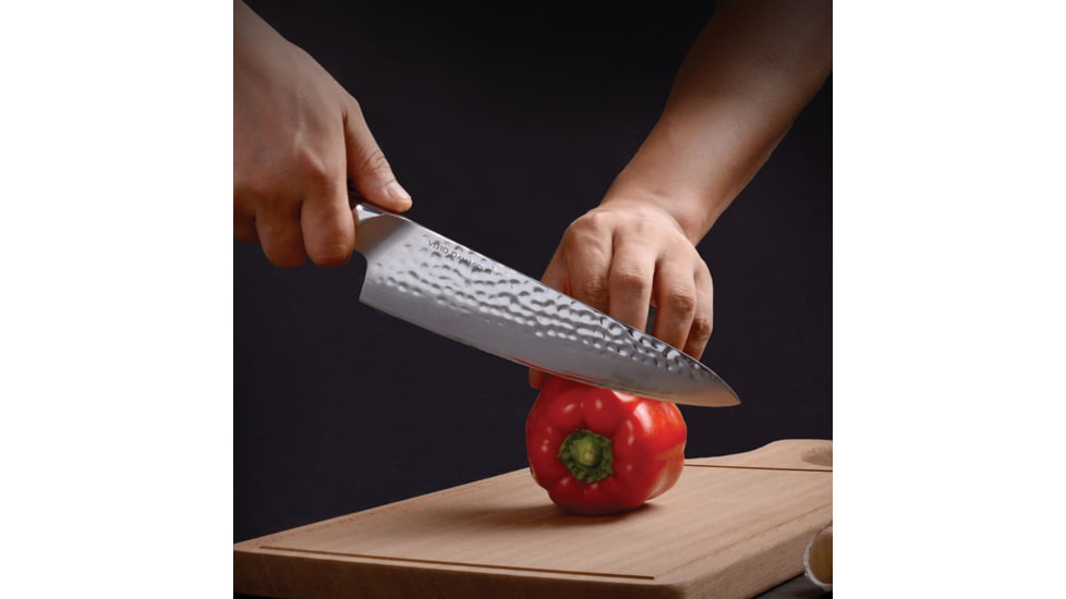 Cool Hand Cocobolo Fixed Blade Chef's Knife, 13in Overall, VG-10 Damascus Steel, 8in Hammered Blade, Cocobolo Wood Handle, 7198DCB