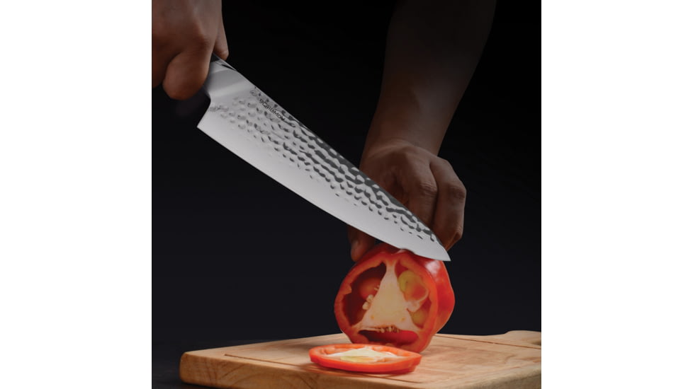 Cool Hand Hammered Ebony Chef's Knife, 13in Overall, 8in Hammered 440C Stainless Blade, Ebony Wood Handle, 7198CE
