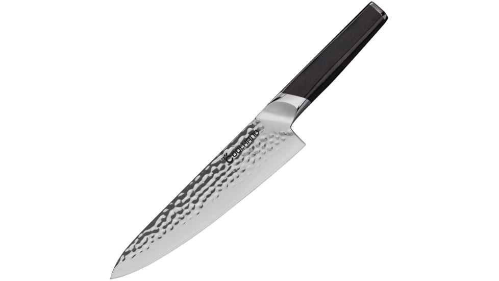 Cool Hand Hammered Ebony Chef's Knife, 13in Overall, 8in, Hammered 440C Stainless Blade, Ebony Wood Handle, 7198CE