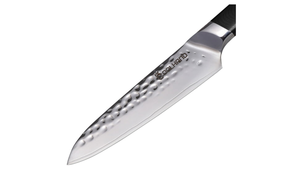 Cool Hand Utility Knife G10 Hammered Fixed Blade Knife, 9.5in Overall, 5in Hammered 440C Blade, Black G10 Handle, 7195CG10