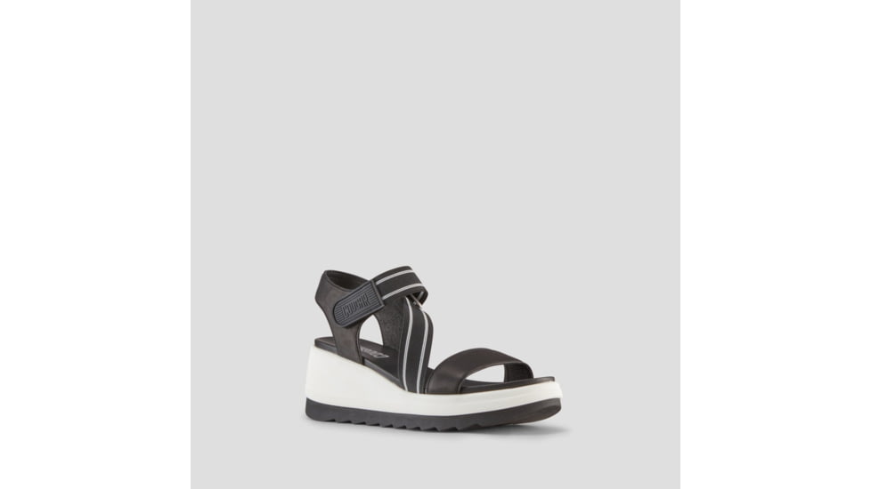 Cougar Hibiscus Leather Wedge Womans Sandals, Black, 10, Hibiscus-Black-10