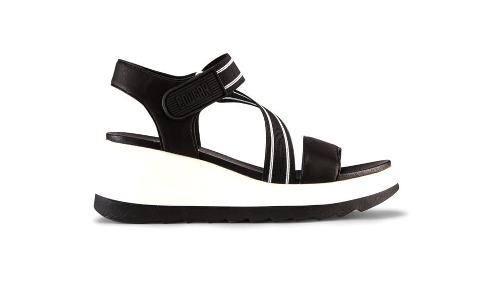 Cougar Hibiscus Leather Wedge Womans Sandals, Black, 10, Hibiscus-Black-10