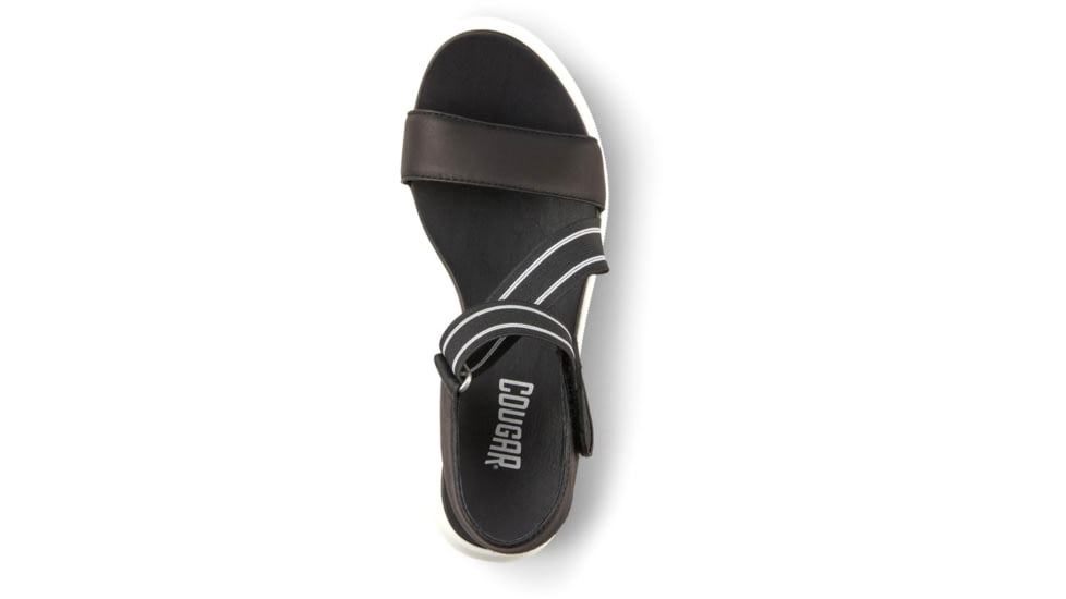 Cougar Hibiscus Leather Wedge Womans Sandals, Black, 11, Hibiscus-Black-11