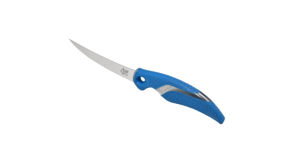 Cuda 6in Titanium Bonded Curved Boning Knive, Titanium Bonded Blade, Non-Slip Cuda Scale Pattern, 18833