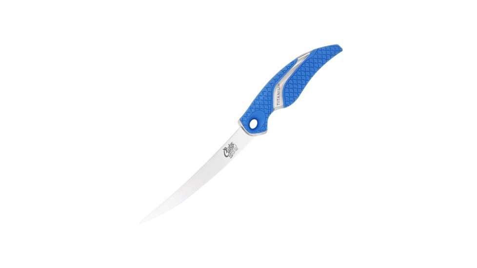 Cuda 6in Titanium Bonded Curved Boning Knive, Titanium Bonded Blade, Non-Slip Cuda Scale Pattern, 18833