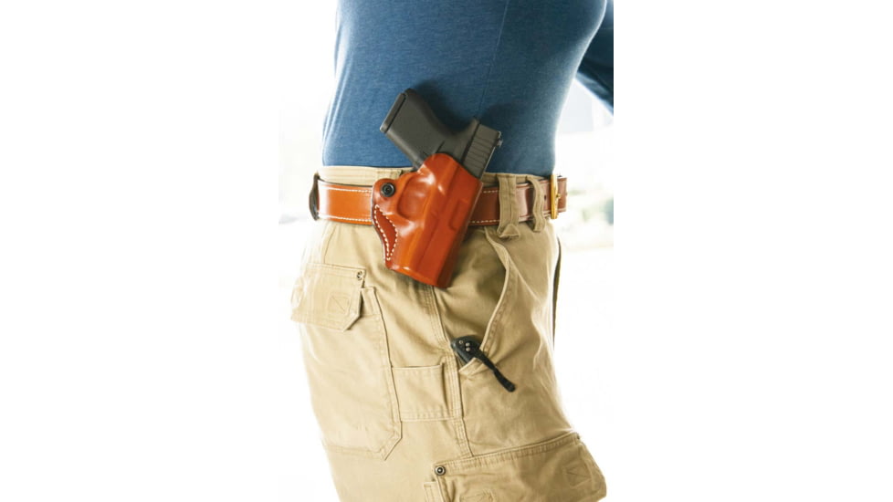 DeSantis Mini Scabbard Leather Belt Holsters - SIG Sauer, SIG P938, Left Hand, Plain, Tan, 019TB37Z0