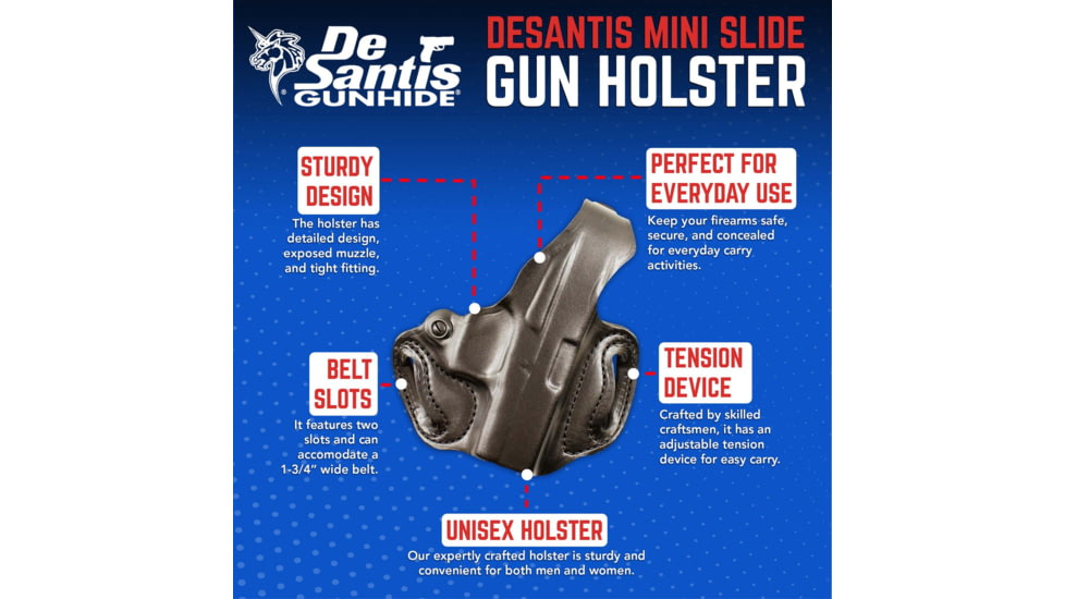 DeSantis Thumb Break Mini Slide Leather OWB Holster, H&amp;K CC9 with or w/o Red Dot, Left Hand, Leather Construction, Matte Finish, Black, 085BB7ZZ0