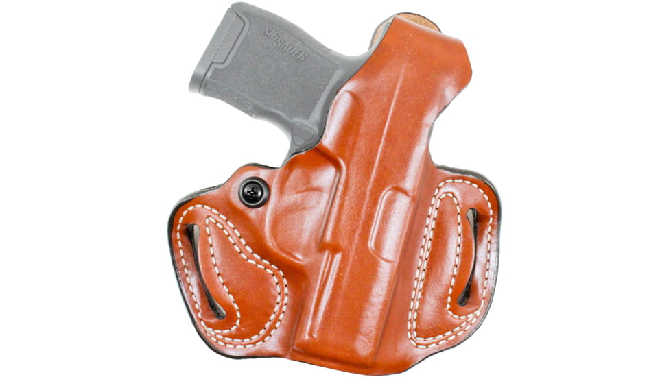DeSantis Thumb Break Mini Slide Leather OWB Holster, H&amp;K CC9 with or w/o Red Dot, Right Hand, Leather Construction, Matte Finish, Tan, 085TA7ZZ0