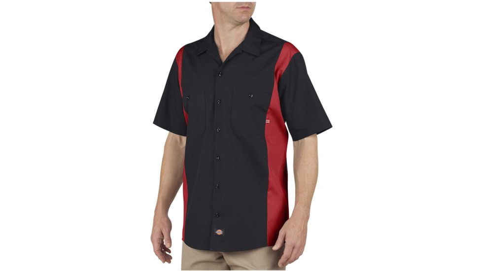 Dickies - Industrial Color Block Short Sleeve Shirt, Black/english Red - LS524BKERXL