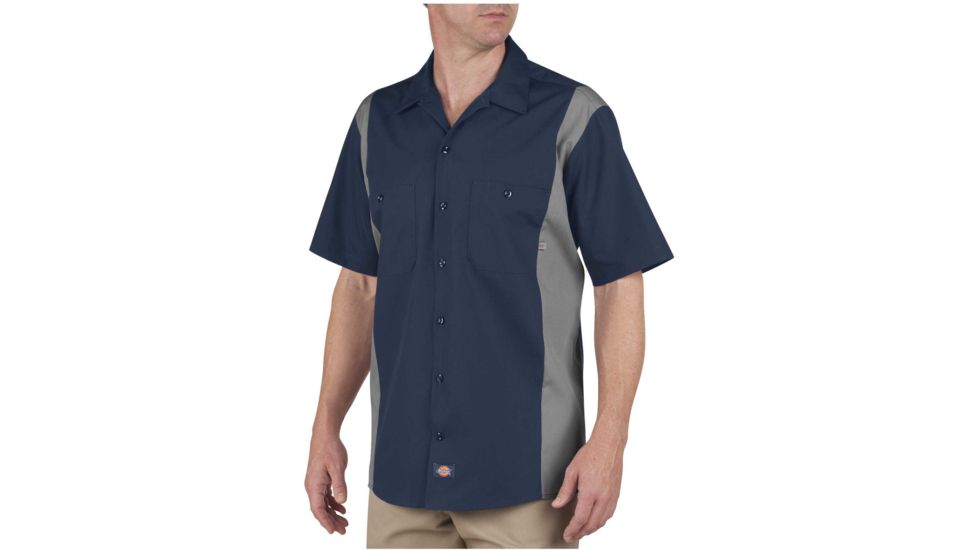 Dickies - Industrial Color Block Short Sleeve Shirt, Dark Navy/smoke - LS524DNSMXL