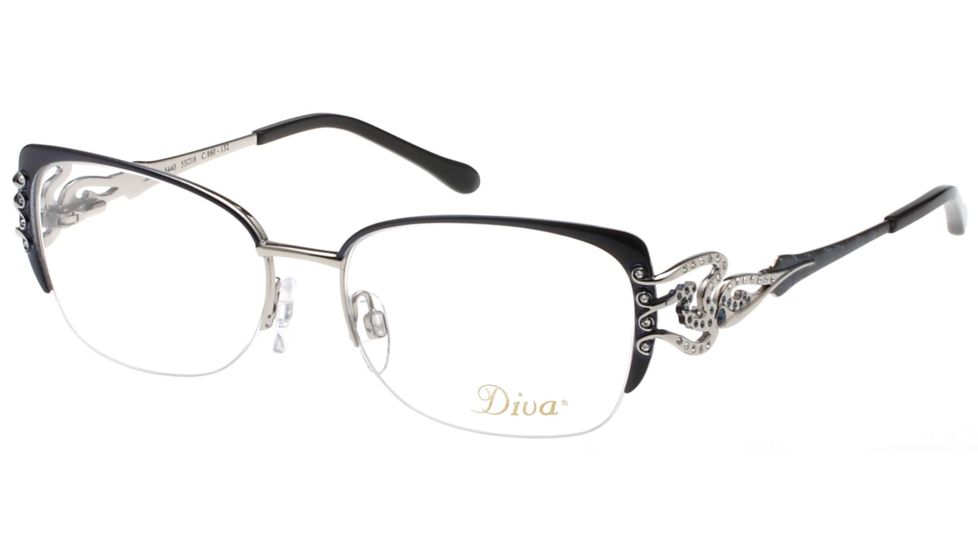 Diva 5440 Eyeglass Frames, Female, Blue Handpainted-Silver Frame, 53-16-132 5440-860