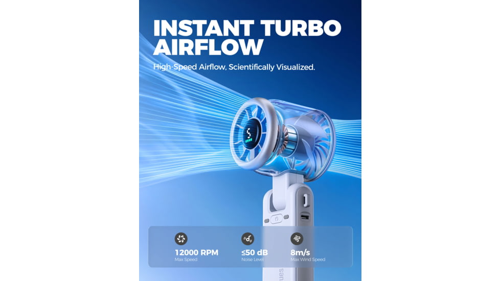 Diveblues N607D JetForce Handheld Fan, White, N607DNEW-WH-GY