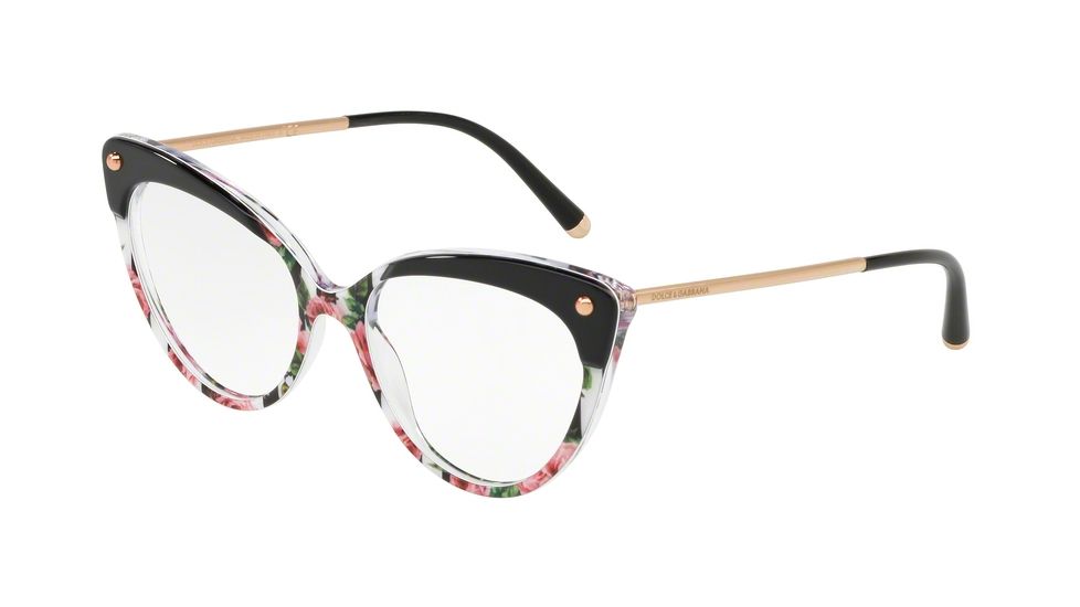 Dolce&amp;Gabbana DG3291 Eyeglass Frames 3173-52 - Top Black On Print Rose/stripe Frame