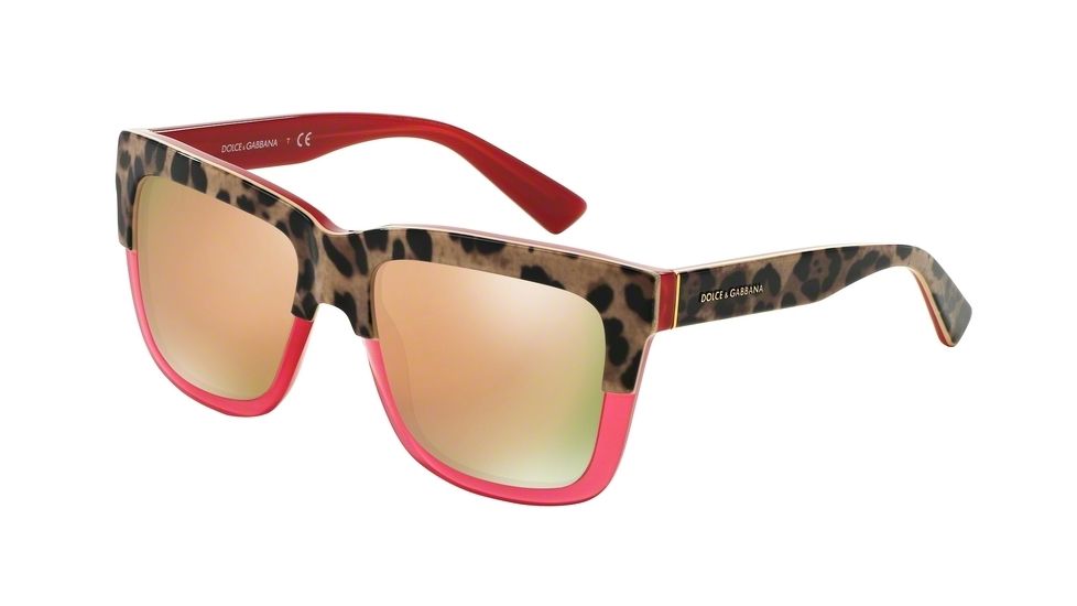 Dolce&amp;Gabbana DG4262 Sunglasses 29495R-54 - Print Leo On Opal Raspberry Frame, Dark Grey Mirror Pink Lenses
