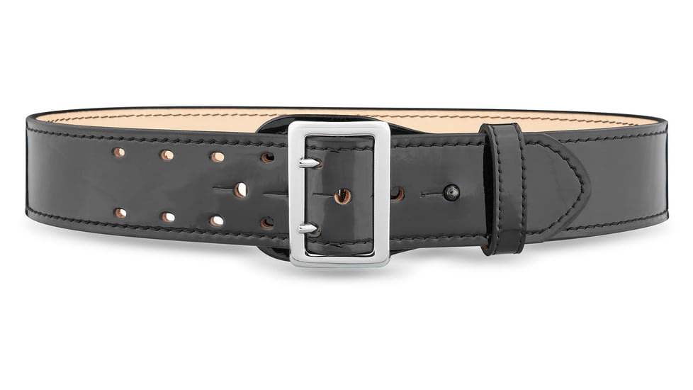DutyMan 2-1/4inch High-gloss Leather Sam Browne 2-row Stitch Duty Belt With Nickel Buckle DTY-1031-40-9001