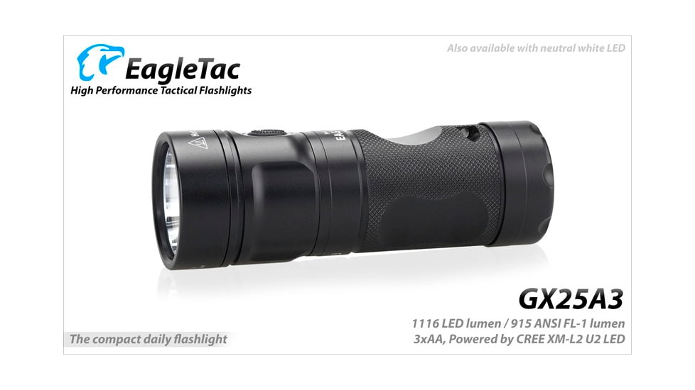 EAGTAC GX25A3 Flashlight, XM-L2 U2 NW LED, 1105lm, Black, GX25A3-XML2-NW