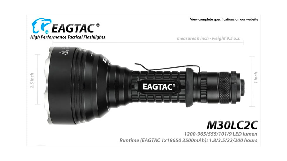 EAGTAC M30LC2-C Flashlight Kit, 3 Nichia 219B CRI-92 LED, 1000lm, Black, M30LC2C-3*219B-KIT-NW