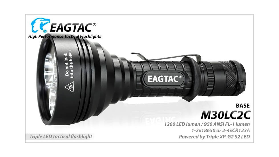 EAGTAC M30LC2-C Flashlight Kit, 3 Nichia 219B CRI-92 LED, 1000lm, Black, M30LC2C-3*219B-KIT-NW