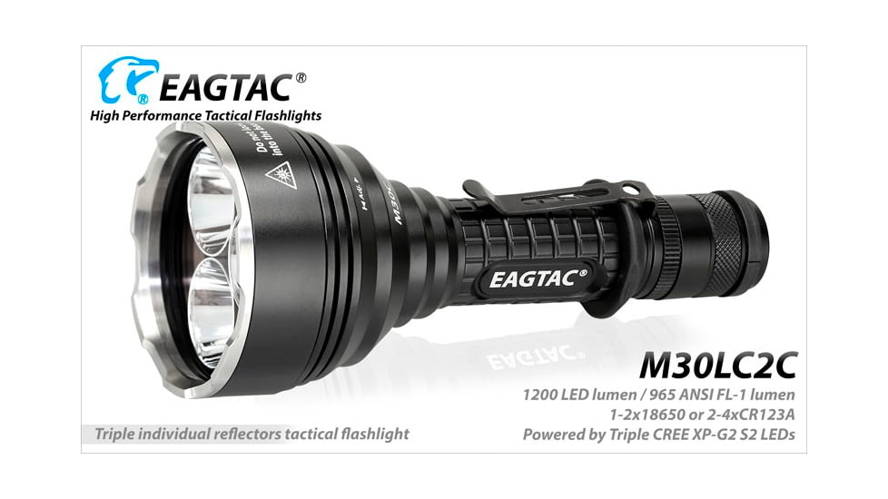 EAGTAC M30LC2-C Flashlight Kit, 3 Nichia 219B CRI-92 LED, 1000lm, Black, M30LC2C-3*219B-KIT-NW