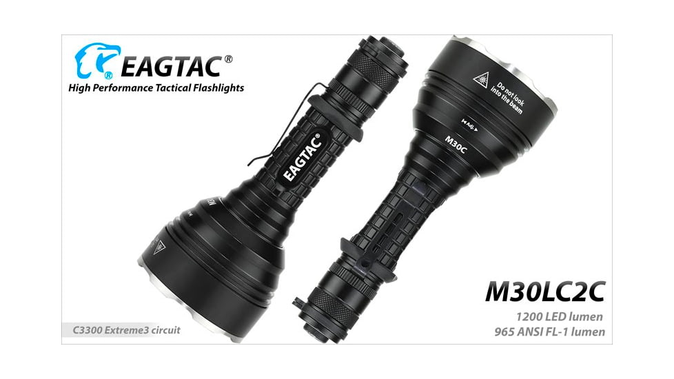 EAGTAC M30LC2-C Flashlight Kit, 3 Nichia 219B CRI-92 LED, 1000lm, Black, M30LC2C-3*219B-KIT-NW