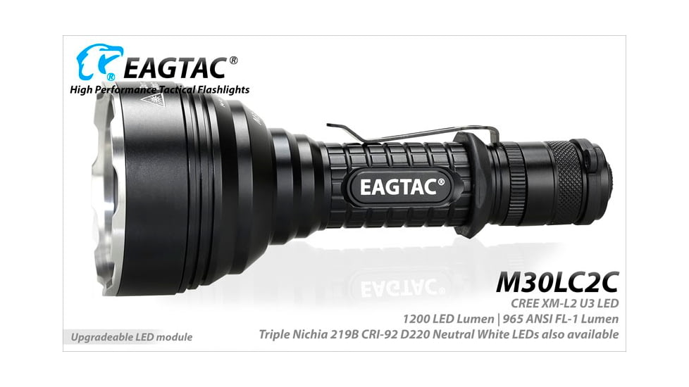 EAGTAC M30LC2-C Flashlight Kit, 3 Nichia 219B CRI-92 LED, 1000lm, Black, M30LC2C-3*219B-KIT-NW