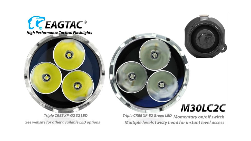EAGTAC M30LC2-C Flashlight Kit, 3 Nichia 219B CRI-92 LED, 1000lm, Black, M30LC2C-3*219B-KIT-NW