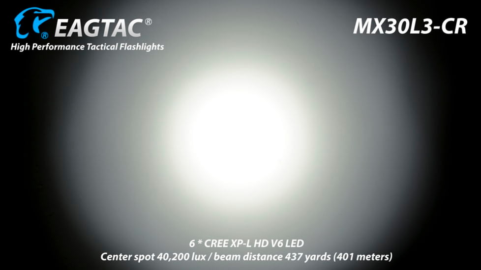 EAGTAC MX30L3-CR Base Flashlight, 6 Nichia 219C CRI92 4000K LED, 3850lm, Black, MX30L3CR-6*219C-BASE-NW