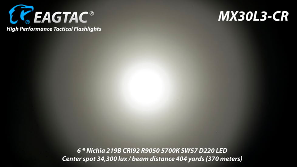 EAGTAC MX30L3-CR Base Flashlight, 6 Nichia 219C CRI92 4000K LED, 3850lm, Black, MX30L3CR-6*219C-BASE-NW